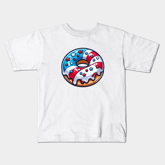 Patriotic American Donut Delight - Red, White & Blue Treat Kids T-Shirt by SandraHeyward